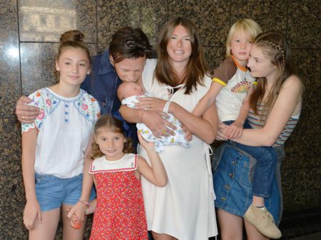 Jools and Jamie Oliver leave the Portland Hospital in central London with the newest addition to the Oliver family,  a baby boy who has yet to be named,  and their older children (left to right) Daisy Boo Pamela,  Petal Blossom Rainbow,  Buddy Bear Maurice and Poppy Honey Rosie. PRESS ASSOCIATION Photo. Picture date: Monday August 8,  2016. The couple have become parents to their fifth child - a boy who the TV chef told fans weighs the same as "16 packs of butter". See PA story SHOWBIZ Oliver. Photo credit should read: John Stillwell/PA Wire