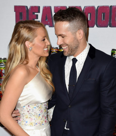 NEW YORK,  NY - FEBRUARY 08: Actors Blake Lively (L) and Ryan Reynolds attend the "Deadpool" fan event at AMC Empire Theatre on February 8,  2016 in New York City. (Photo by Nicholas Hunt/Getty Images)