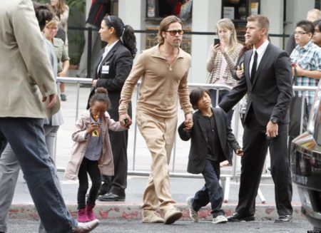 7353044 Superstars Brad Pitt and Angelina Jolie leave the premier of "Kung Fu Panda 2" with their four children Maddox Chivan,  Zahara Marley,  Shiloh Nouvel and Pax Thien in the midst of a swarm of fans in Los Angeles,  California on May 22nd,  2011 FameFlynet,  Inc - Beverly Hills,  CA,  USA - +1 (818) 307-4813