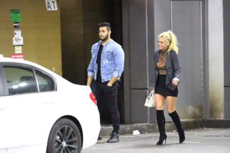 - - *EXCLUSIVE* **NO WEB,  WEB EMBARGO UNTIL 11PM PST ON 12/19/16** Canoga Park,  CA - Britney Spears ends a romantic dinner with her new boyfriend Sam Asghari at Gyu-Kaku Japanese BBQ restaurant in Canoga Park. The two cozied up in the cold as they waited for their car at the valet with a friend. Britney was dressed in knee high boots and a mini skirt with messy hair as she got into the car with her new beau getting the door for her. **Shot on 12/16/16** AKM-GSI 18 DECEMBER 2016To License These Photos,  Please Contact : Maria Buda (917) 242-1505 mbuda@akmgsi.com or Mark Satter (317) 691-9592 msatter@akmgsi.com sales@akmgsi.com