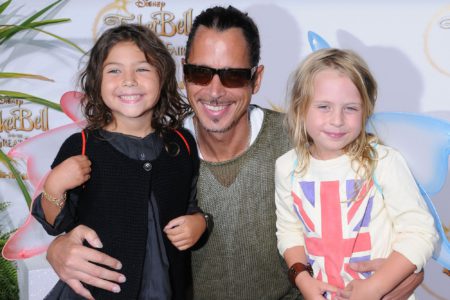 BEVERLY HILLS,  CA - AUGUST 28: Singer Chris Cornell and his daughters arrive to the special screening of "Tinker Bell And The Great Fairy Rescue" held at La Cienega Park on August 28,  2010 in Beverly Hills,  California. (Photo by Barry King/FilmMagic)